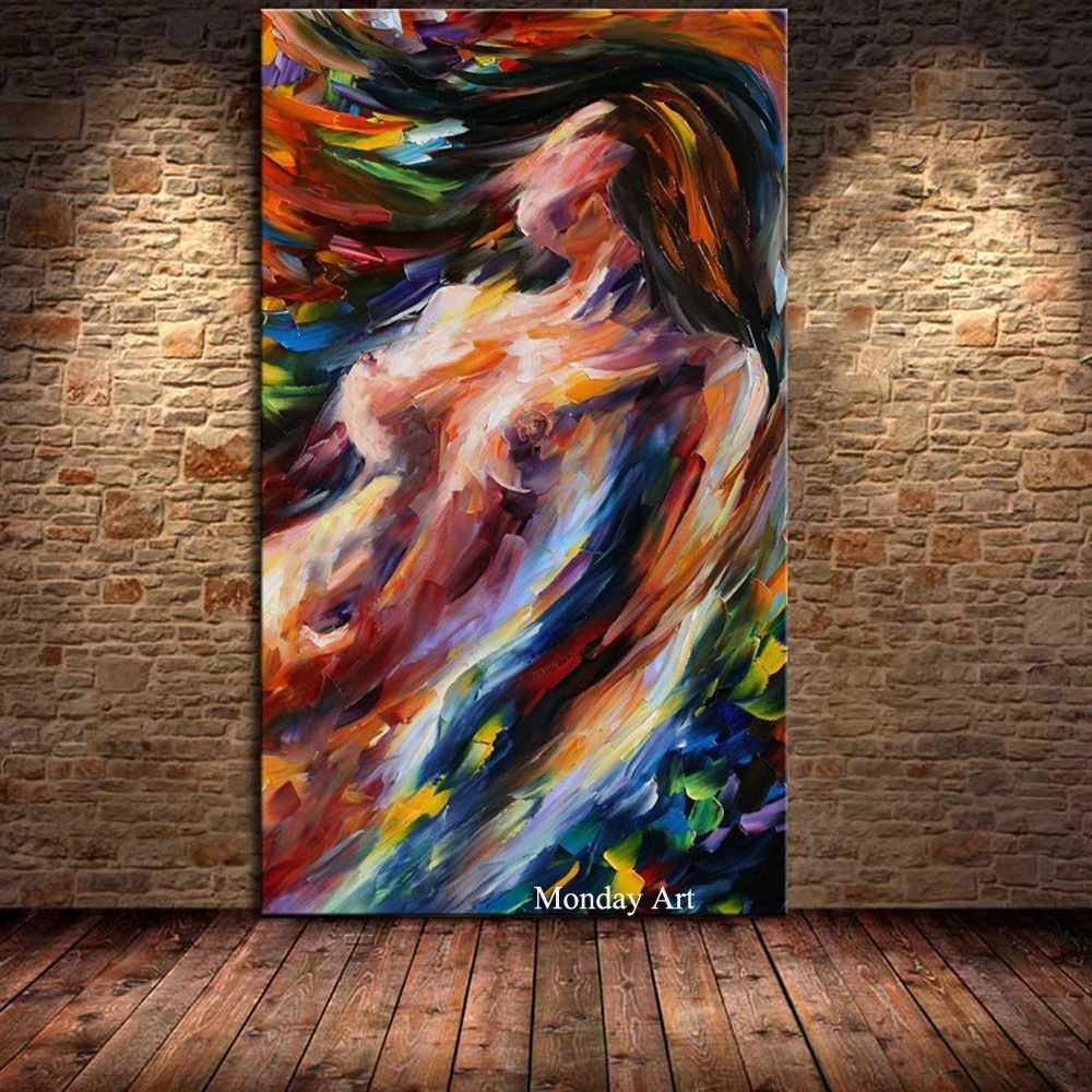 Handmade-Palette-Knife-Abstract-Oil-painting-Nude-Naked-Girl-Wall-Art-Gift-Sexy-Lady-Painting-for