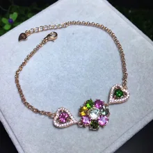 Натуральные разноцветные турмалины браслет с драгоценными камнями натуральный драгоценный камень изысканный элегантный цветок персик браслет девушка 925 серебряные ювелирные изделия