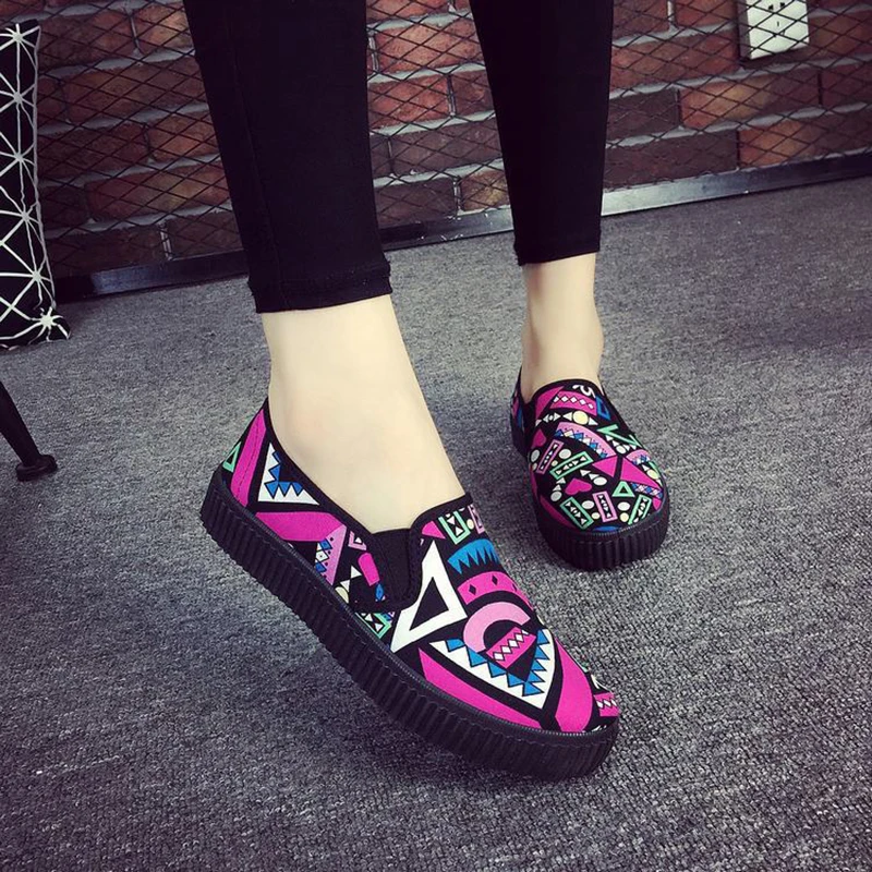 

Sneakers Vulcanize Shoes Women Casual Flats Shoes Female Sneakers Ladies Shoes Geometric Patterns Slip-On Colorful Calzado Mujer