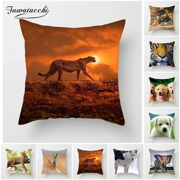 

Fuwatacchi Wolf Animal Cushion Cover Cute Duck Dog Tiger Giraffe Throw Pillow Cover for Home Sofa Decorative Pillows 45*45cm