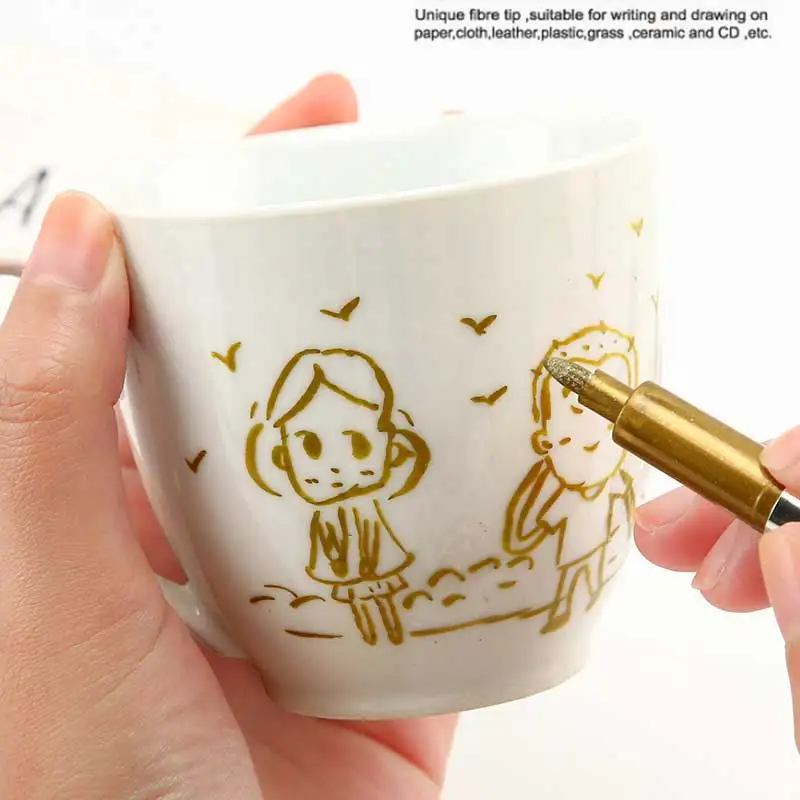 Permanent Marker Pen 1.5mm DIY Metalic Permanent Paint Metal Fabric Markers Sharpie Gold Silver Craftwork Art painting Supplies