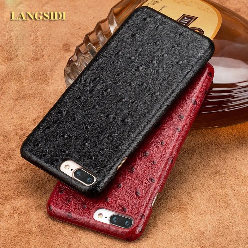 LANGSIDI phone case ostrich grain half-wrapped phone case For iPhone 11 13 14 pro max phone case full handmade custom processing image_0