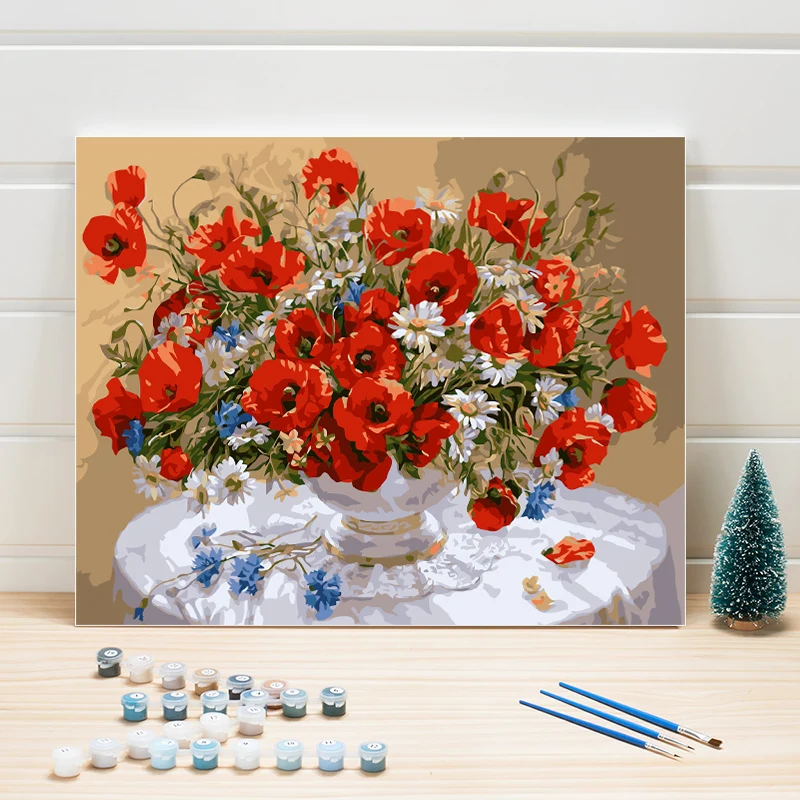 

Canvas Oil Painting By Numbers Flower Paint Acrylics Digital Pictures Coloring Art Home Wall Decoration Crafts One Piece 40x50cm