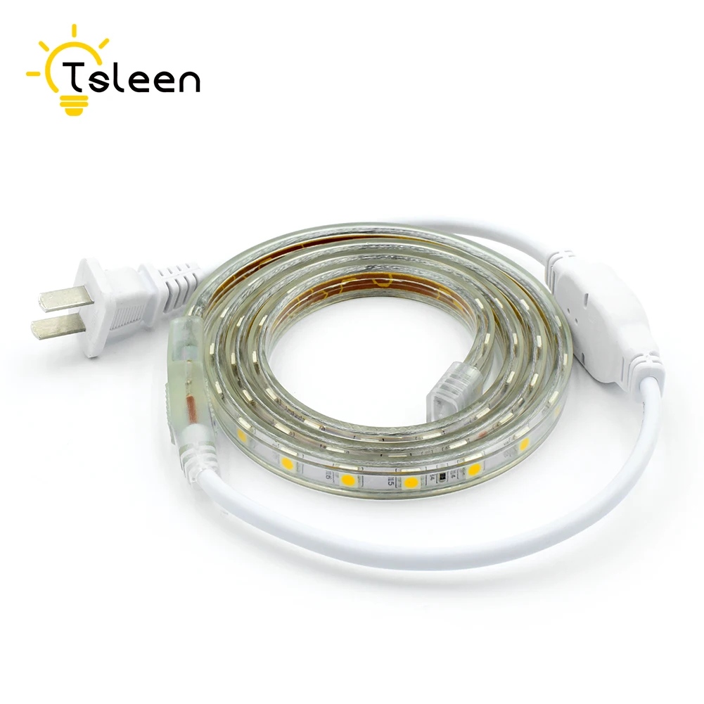 

AC 110V led strip light 5050 60led/m waterproof IP67 led tape with power plug led rope ribbon white warm white led lamp +US Plug