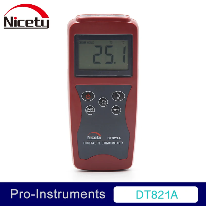 

Nicety DT821A Digital Thermometer -50~1300C Handheld Temperature Meter Thermometer with 2pcs K Type Thermocouple GR