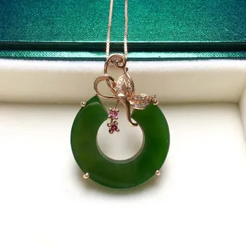 

18K gold inlaid Hetian Biyu safe buckle pendantJ40#