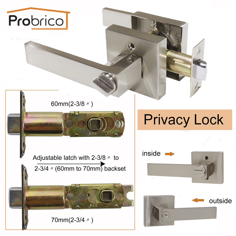 Probrico дверные ручки для межкомнатных дверей без ключа замок конфиденциальности набор атласный никель Передний Задний рычаг с защелкой для спальни ванной комнаты