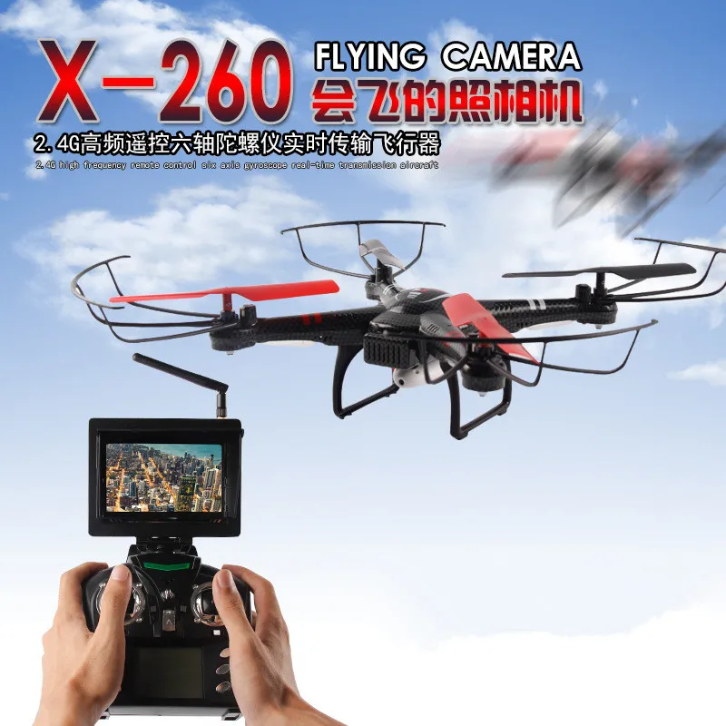 

New Up to 200M 5.8G FPV monitor Professional RC Drone X26 4CH 6-Axis Gyro RTF RC Quadcopter Headless Mode one key Return RC Toys