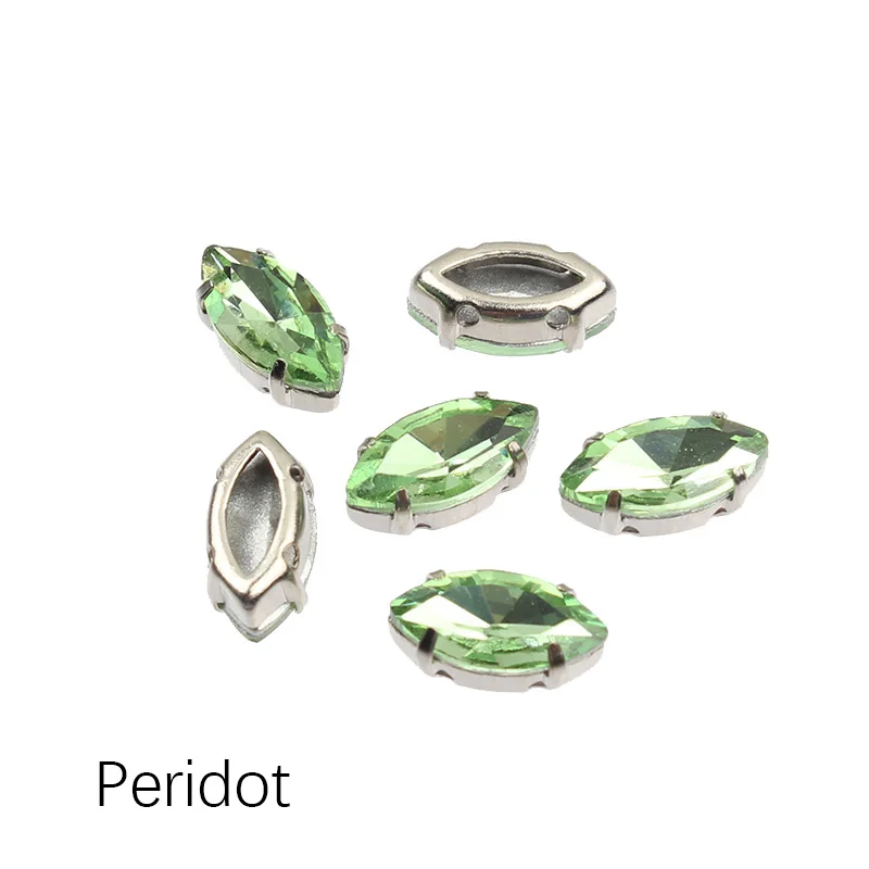 Peridot 5x10 мм конский глаз серебряный коготь инкрустированные стеклянные хрустальные стразы для шитья. 30/100 шт./упак. для одежды, обуви и шляпа украшения - Цвет: Peridot