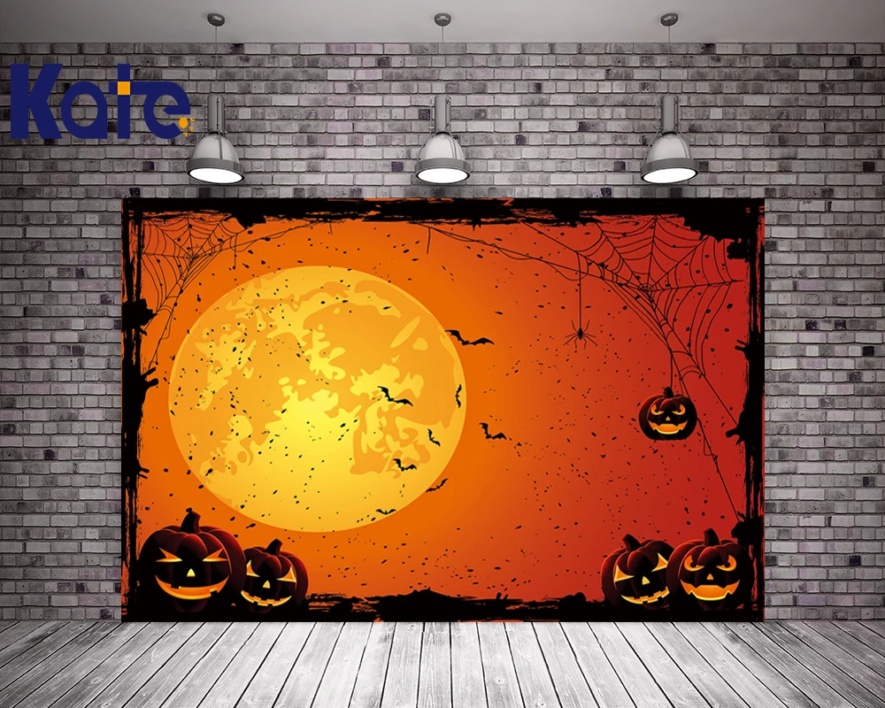 

Kate Yellow Halloween Backdrop Photography Big Moon Bat Pumpkin Background For Children Photo Backgrounds