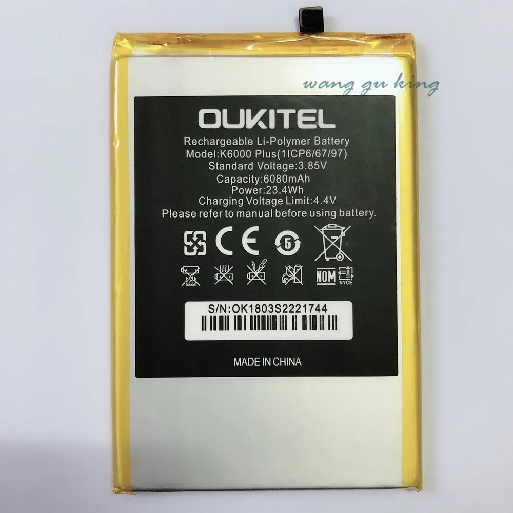 

100% new Replacement Battery For OUKITEL K6000 plus K6000plus Mobile phone Rechargeable Li-polymer Batteries 6080mAh In stock