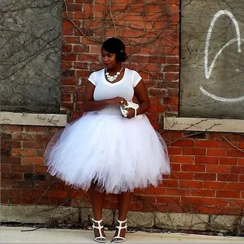 

Puffy Tulle Black Girl Summer Elastic Waist Saia Skirt Women Tutu Skirts Pure White Knee Length Custom Made 90 Color Available