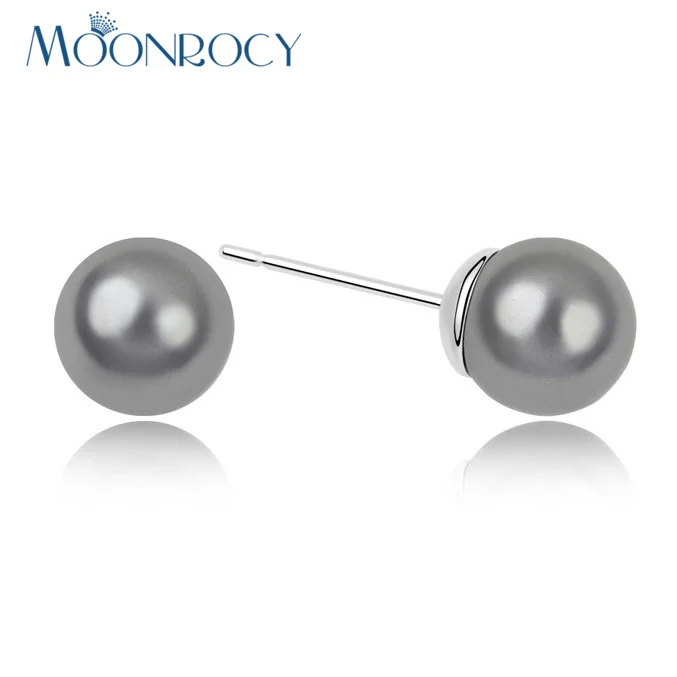 

MOONROCY Imitation Grey Pearl Earring Silver Color Jewelry Crystal Earrings for Women Girls Simple Trendy Gift Dropshipping