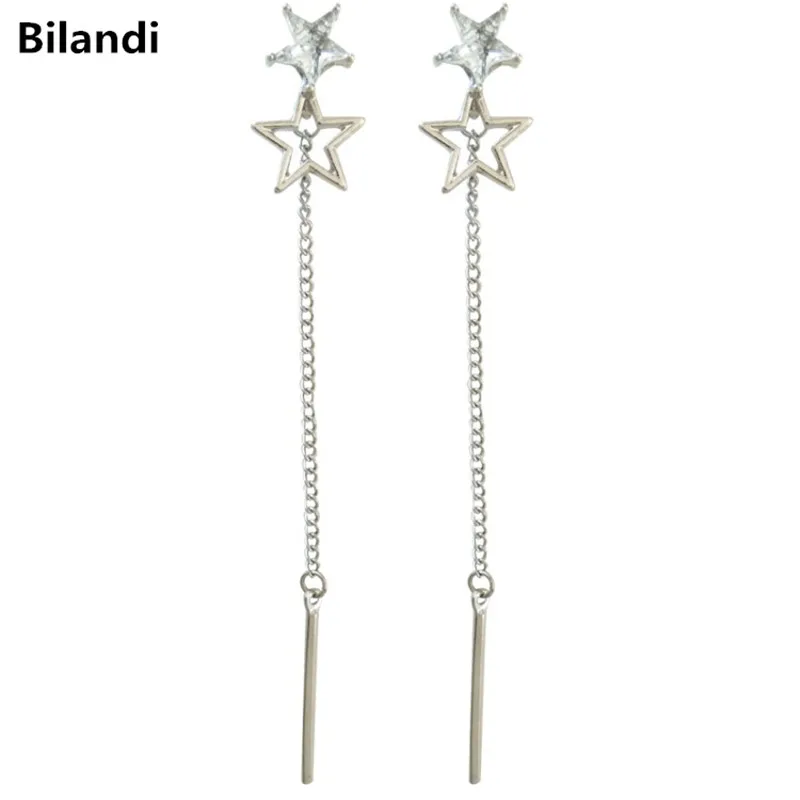 

Japanese and Korean style pentagon star long nail earrings for woman jewelry