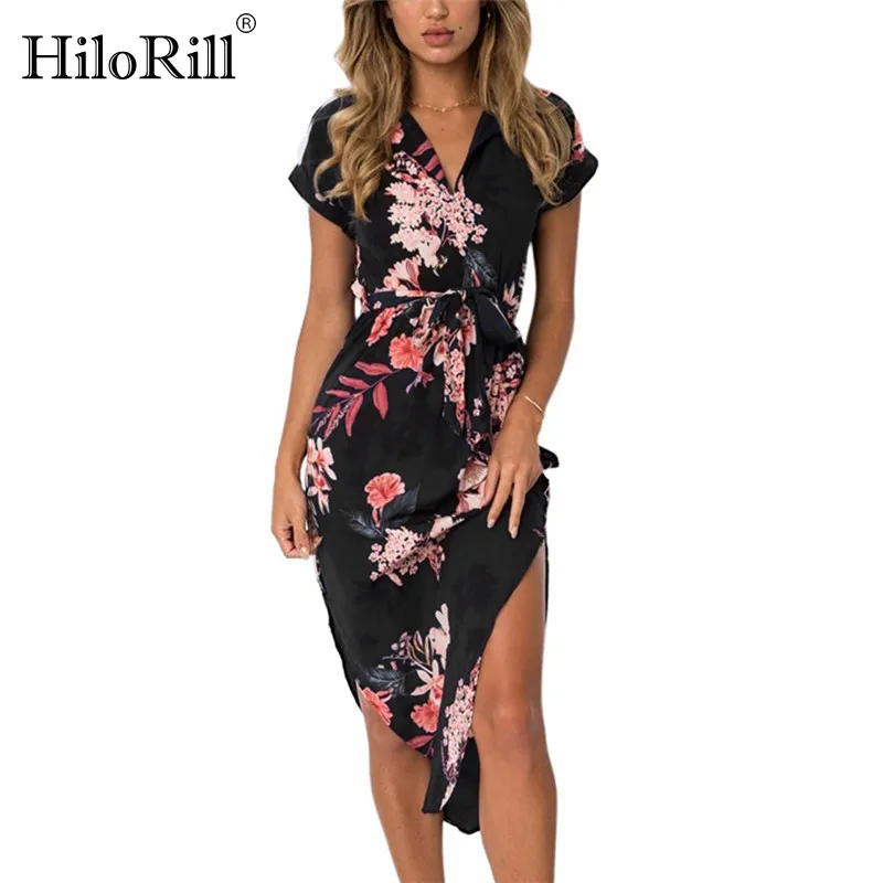 

2019 Summer Dress Women Fashion Print Elegant Cute Sashes V-neck Sexy Slim Sheath Dress Women Dresses Vestidos Robes