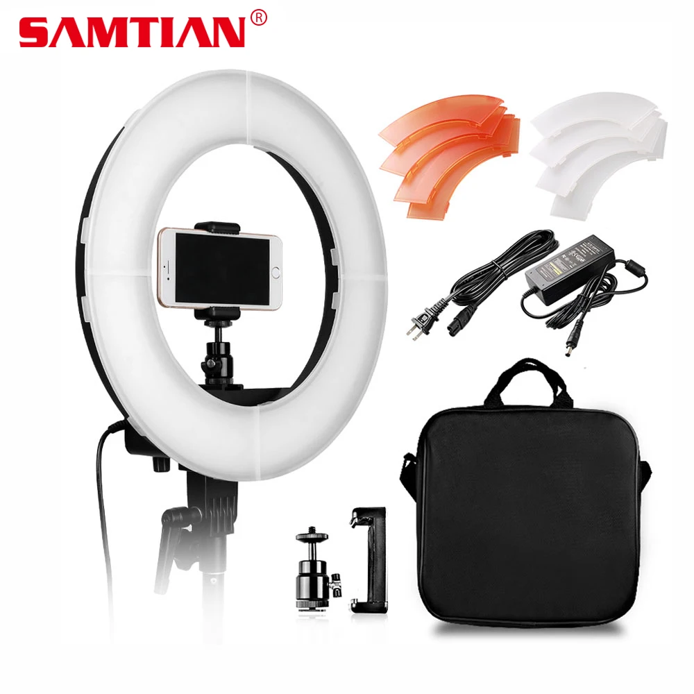 

SAMTIAN Camera Photo/Studio/Phone/Video Lighting 12" 42W 180pcs LED Ring light 5500K Photography Dimmable Ring Lamp with Mirror