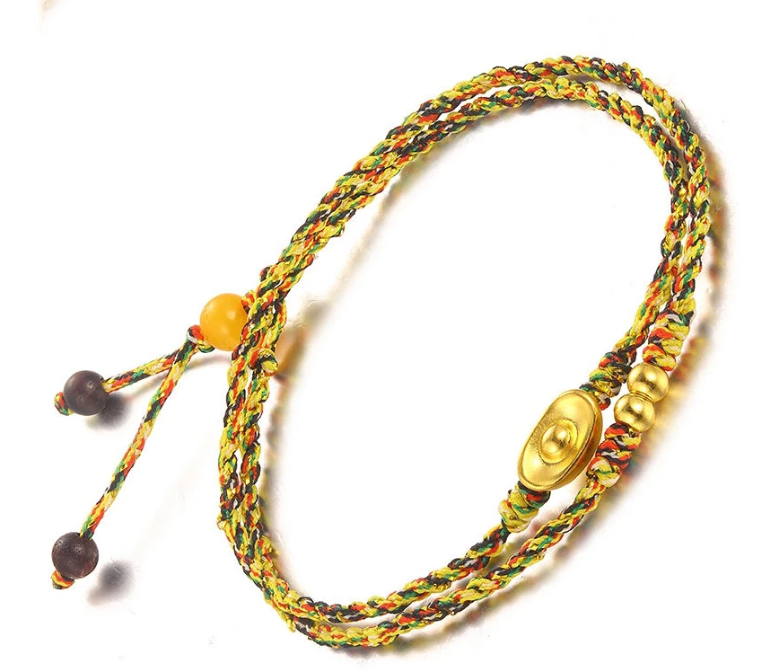 Аутентичный 24 K желтый золотой браслет счастливый слиток Бусины Плетеный Браслет