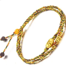 Аутентичный 24 K желтый золотой браслет счастливый слиток Бусины Плетеный Браслет