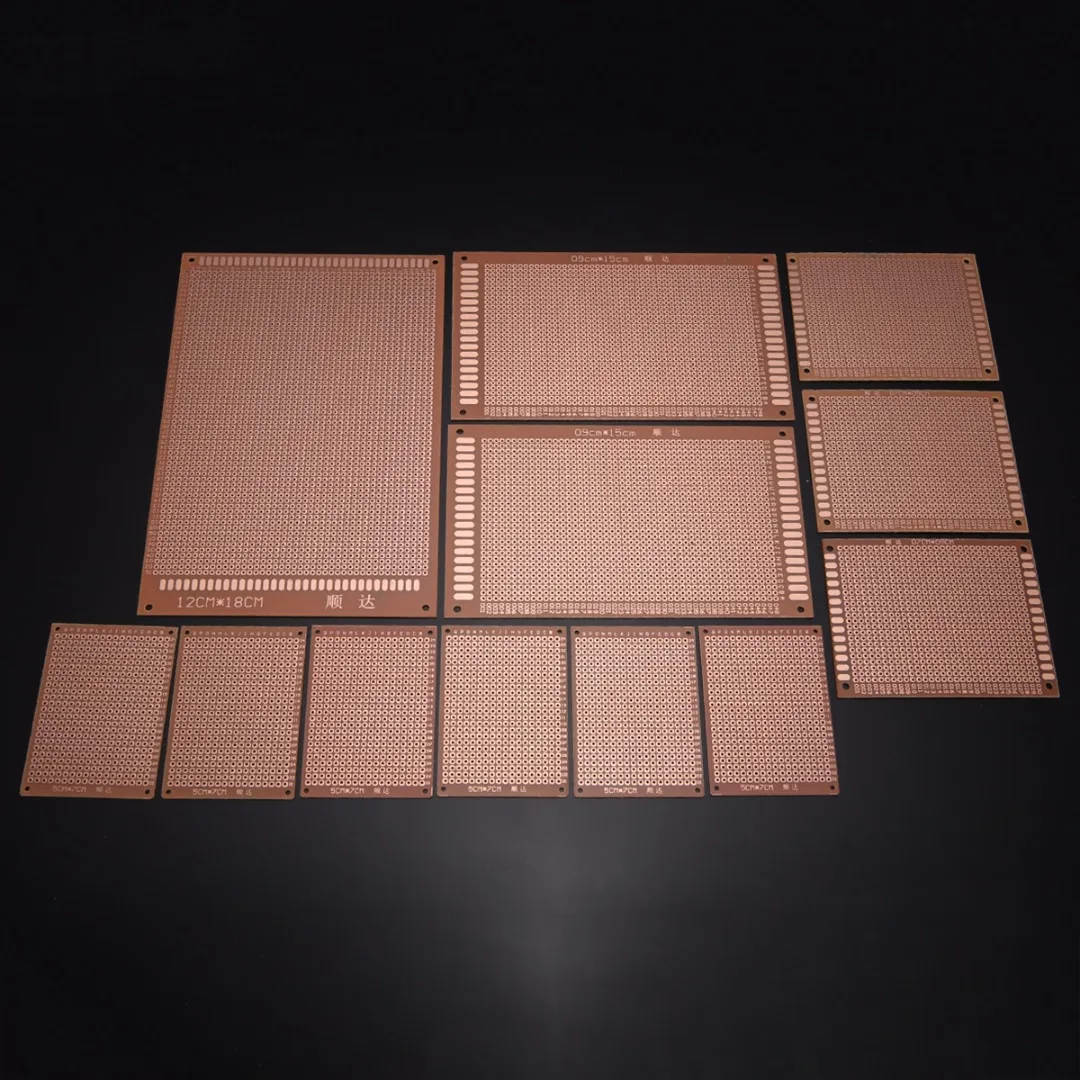 12pcs DIY Prototyping Board PCB Printed Circuit Prototype Breadboard Stripboard 12x18/9x15/7x9/5x7cm
