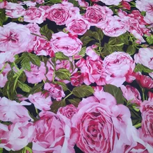 100X145 см Модная Неделя Розовые розы цветы зеленые листья тонкая шифоновая ткань для женщин девушки летние длинные пляжные платья DIY-AF377