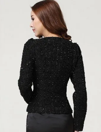 Promo  2018 New Women Autumn-Winter coat short design Elegant Beaded Diamond slim Long sleeve Plus size Sm