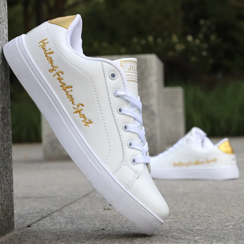 

Men's Shoes Trend White Casual Shoes Men Breathable Wild Sneakers Footwear 2019 Spring Lace-up Comfortable Flat Leisure Shoes