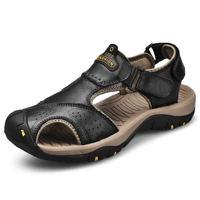 Новые летние туфли из натуральной кожи; мужские сандалии; повседневные классические пляжные сандалии для прогулок; M603 - Цвет: Черный