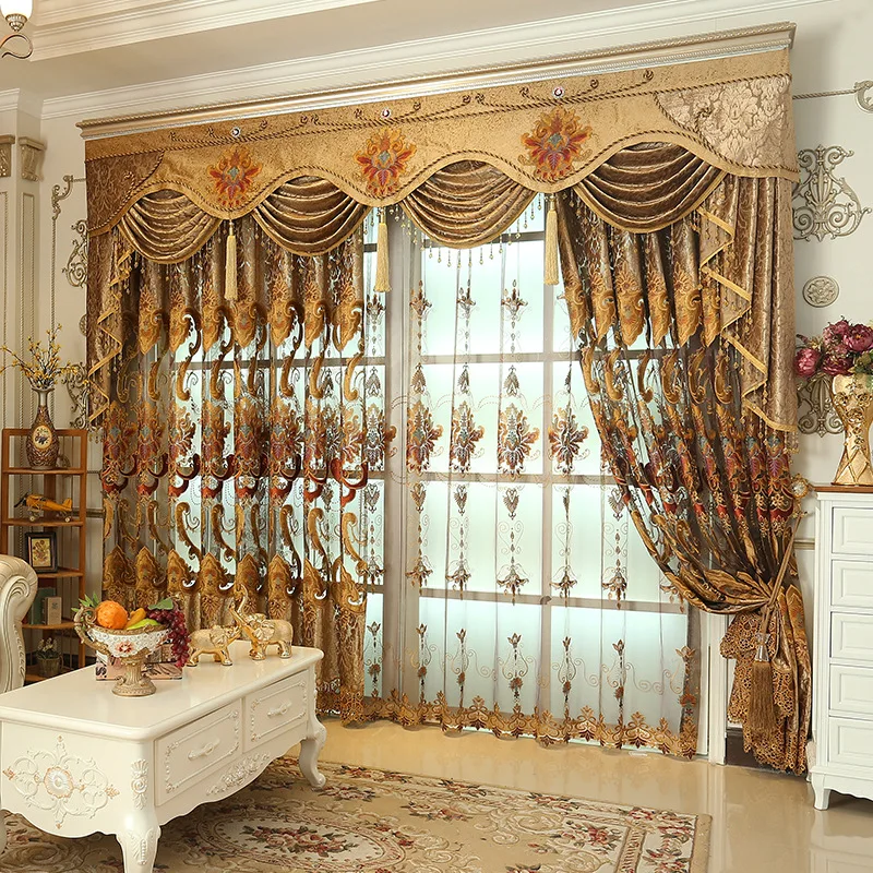 

FYFUYOUFY Luxury Blackout Curtains For Living Room Flowers embroidery curtains for bedroom windows fabric blinds tulle curtains