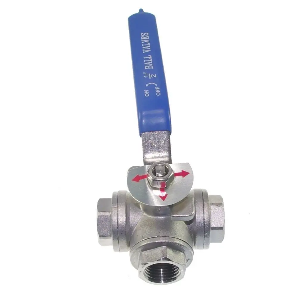 1/2" 3 Way Female BSPT 316 SS Type T Mountin Pad Ball Valve Vinyl Handle stainless steel