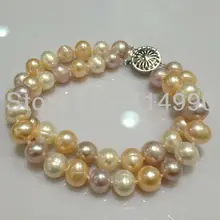 Ожерелье с пресноводным жемчугом, браслет, размером 7-8 мм nearround Форма браслет с натуральным жемчугом две нити