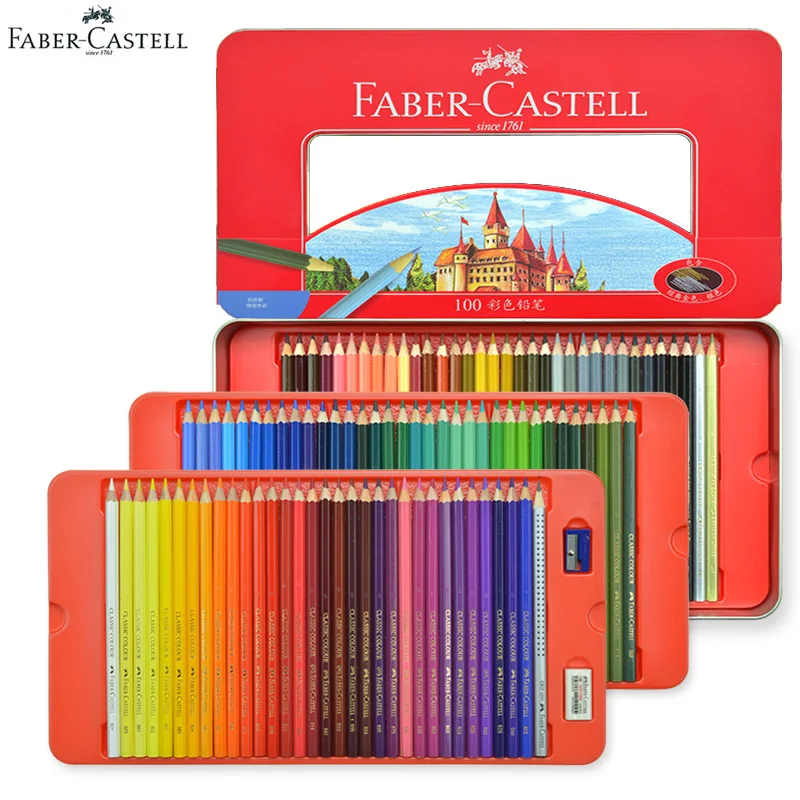 Günstige 100 farben Faber Castell Klassische Farbige Bleistifte Zinn Set für Künstler Zeichnung, Skizze, malbuch Premium kinder Kunst Produkte