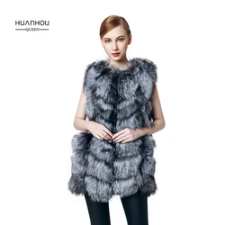 Huanhou queen real silver fox fur vest women's and girl's with high quality full pelt,warm fashion slim.