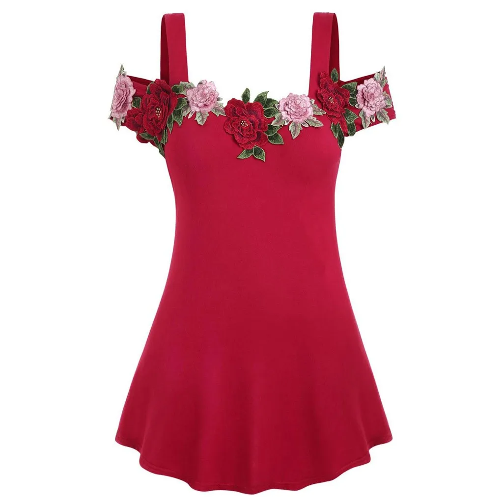 YOUYEDIAN размера плюс, вышитая туника с открытыми плечами, летняя модная женская блузка с коротким рукавом и вырезом лодочкой, женская блуза 201 - Цвет: Красный
