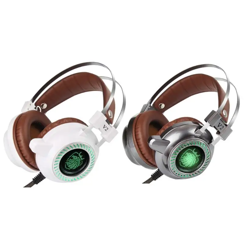 

2017 New Stereo V2 Headphones Earphones Subwoofer Gaming Headset With Mic Gamer LED Light Hi-Fi Headphone (Gray/White)