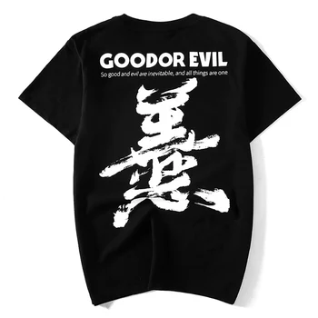 

NEW Summer Harajuku Embroidery Chinese character Evil Short Sleeve Unisex Women Femme Loose T Shirt Casual Men T-Shirt Tops Tees
