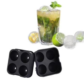 

Free Shipping 1Pc Ice Ball Maker- New Style Black Novelty Food-Grade Silicone Ice Mold Tray With 4 X 4.5cm Ball Capacity(00257)