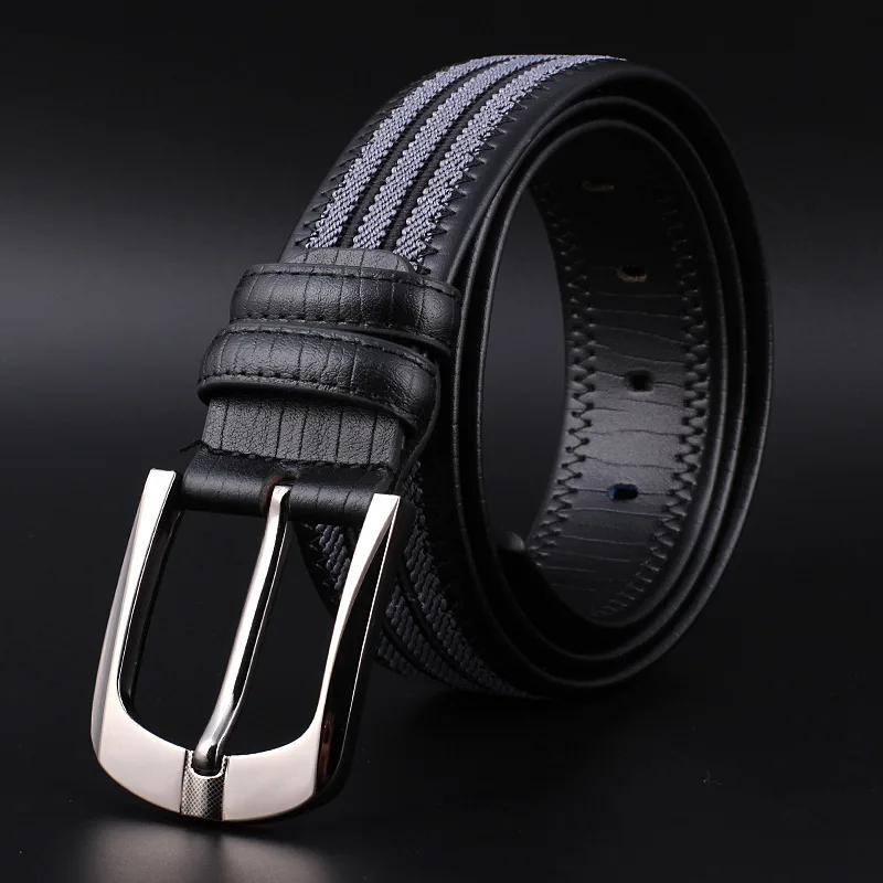 Men's Belt Striped Cow Genuine Luxury Leather Men Designer Leather