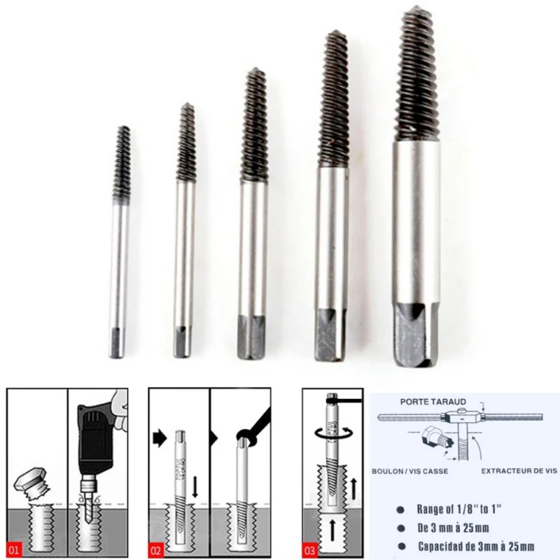 New 5Pcs/set Broken Screw Extractor With Paper Card Easy To Operate remove/stripped Broken Studs Auto Repair Tool