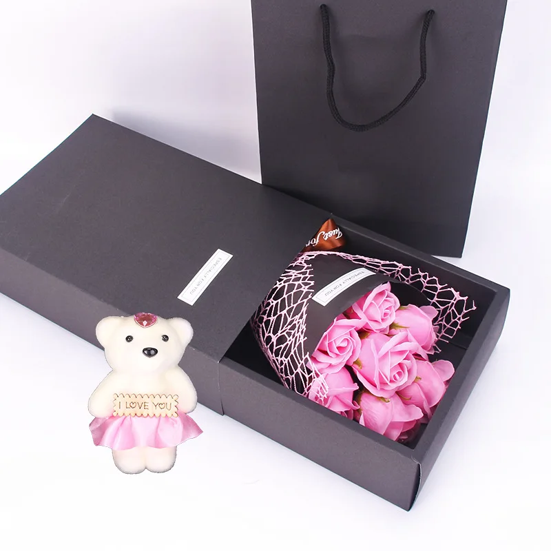 Flone Soap Flowers Bear Rose Bouquet Gift Box Artificial Flower Girlfriend Mother Birthday Present Valentine's Day Creative Gift (6)