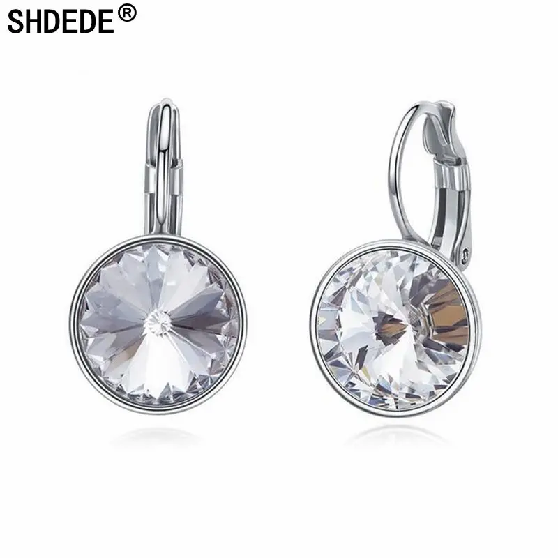 

SHDEDE 925 Silver Simple Round Earrings Crystal Personality Classic Earpin Earrings Embellished With Crystals From Swarovski