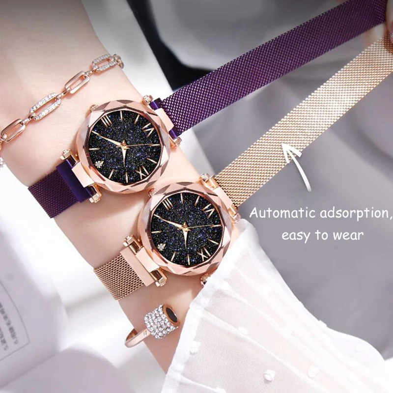 

Luxury Ladies Bracelet Watch Starry Sky Dial Women Casual Quartz Clock Mesh Strap Waterproof Women Dress Watch Montre Femme