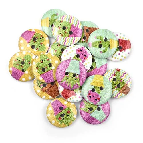 50Pcs 2 Holes Princess Cat Heart Robot Printed Wooden Button Round 15mm Decorative Wood Buttons For Clothing Sewing Decoration