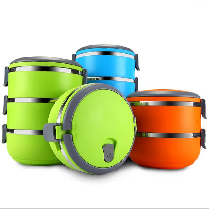 Stainless steel food container Double Insulation can be microwave two layer bento students snack