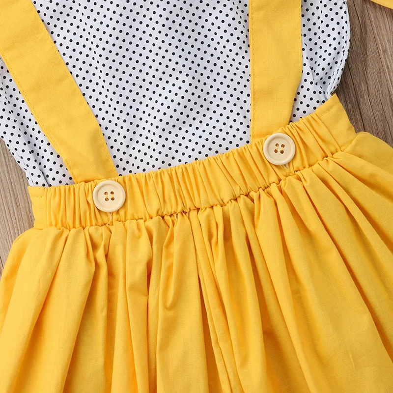 Комплект из 3 предметов, одежда для маленьких девочек блузка с бабочкой в горошек с рукавами-крылышками топ+ платье-комбинезон повязка на голову костюм принцессы