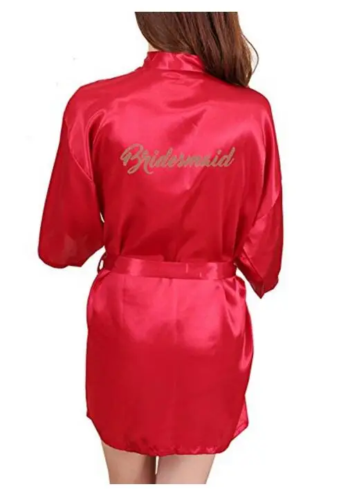 RB91 Модный Шелковый халат для матери с золотыми буквами, сексуальный женский короткий атласный свадебное кимоно, одежда для сна - Цвет: wine red Bridesmaid