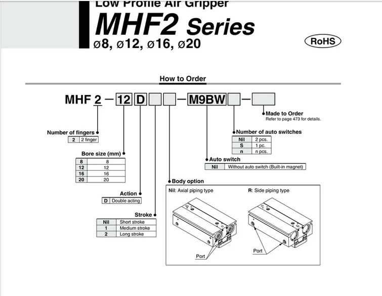 Шланг пневмопривода пневматический цилиндр захвата MHF2 серии с сильным усилие зажима MHF2-8D MHF2-12D MHF2-16D MHF2-20D MHF2-20D2