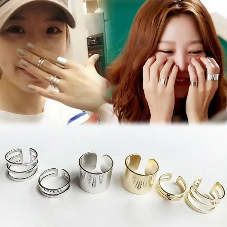 

Shiny Punk Style Polish Gold Silver Plated Stack Plain Band Midi Mid Finger Knuckle Ring Set 3pcs/set RING-0221