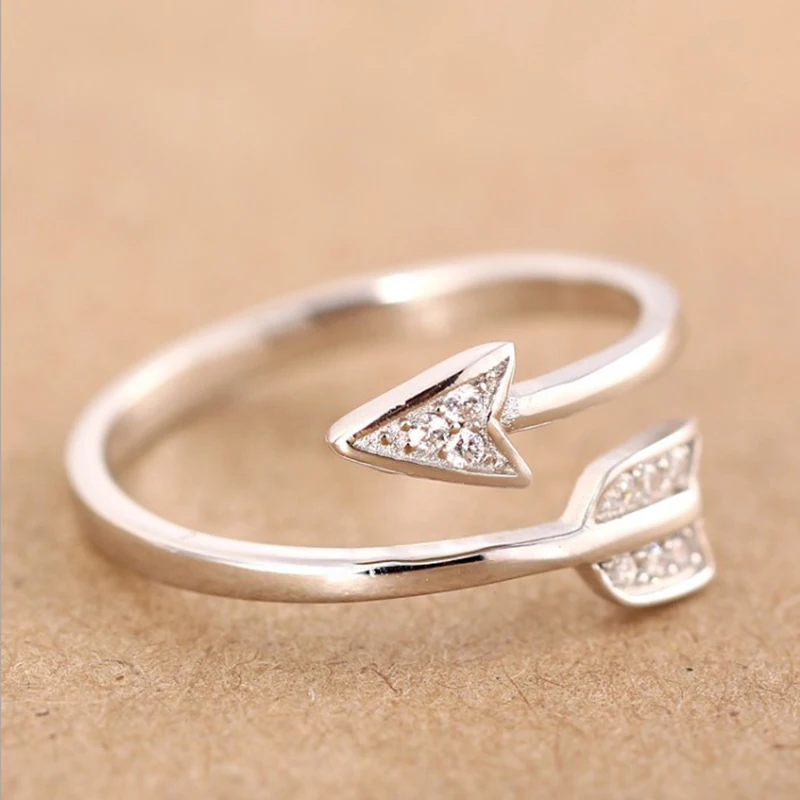 Qevila plate 925 Silver Cupid Love Ring Arrow Crystal Rings for Women Men Open Engagement Party Ring Arrow Jewelry Romantic Ring (8)