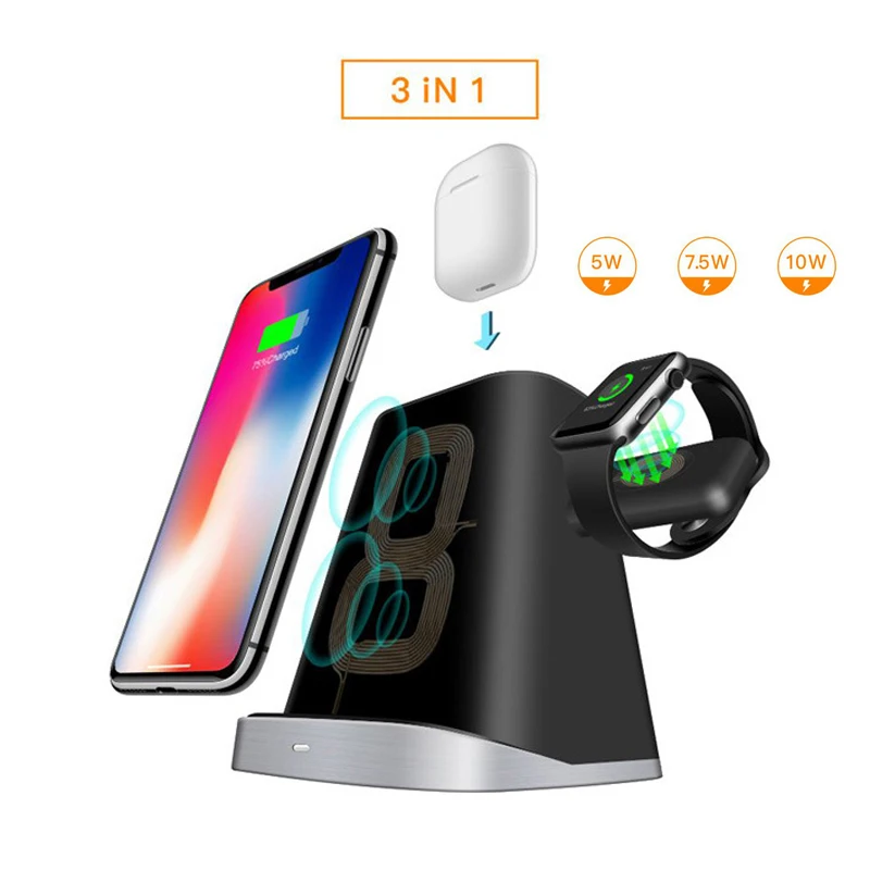 

Multi-function wireless charger headset box for Apple Watch iwatch 1234 Band iPhone XR XS x MAX 7.5W AirPods