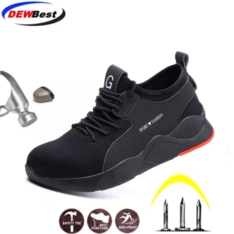 

DEWBEST Men's Steel Toe Work Safety Shoes Casual Breathable Outdoor Sneakers Puncture Proof Boots Comfortable Industrial Shoes